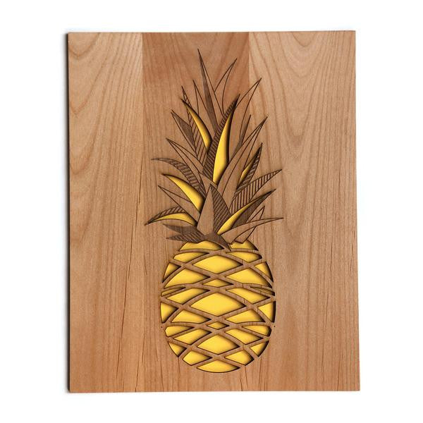 Vintage Wooden Wood Handmade & Painted Pineapple Cutting Board Decor 16x  9