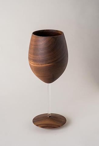 Walnut Wood Wine Glass with Glass Stem - The Wood Reserve